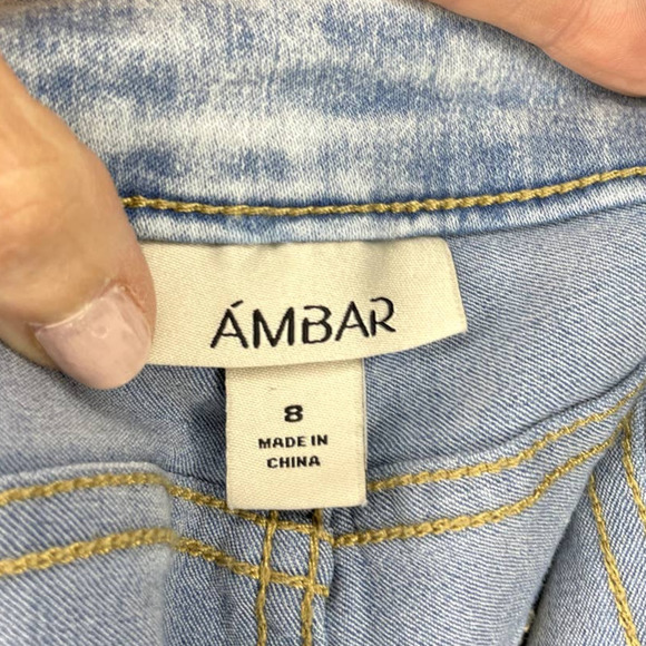 Ambar Shorts Blue Acid Wash Distressed Denim Raw Hem Frayed Denim High Rise - Picture 9 of 12